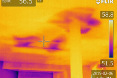 Water intrusion visible on ceiling
