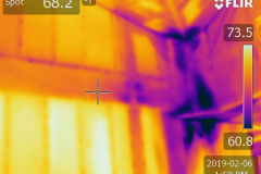 Water intrusion visible on ceiling and wall