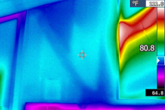 Water intrusion visible on ceiling and wall