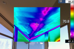 Water intrusion visible on ceiling